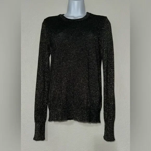 Equipment Femme Ondine Crew Neck Sweater Black/Gold Sparkle Merino Wool/… - Picture 1 of 7